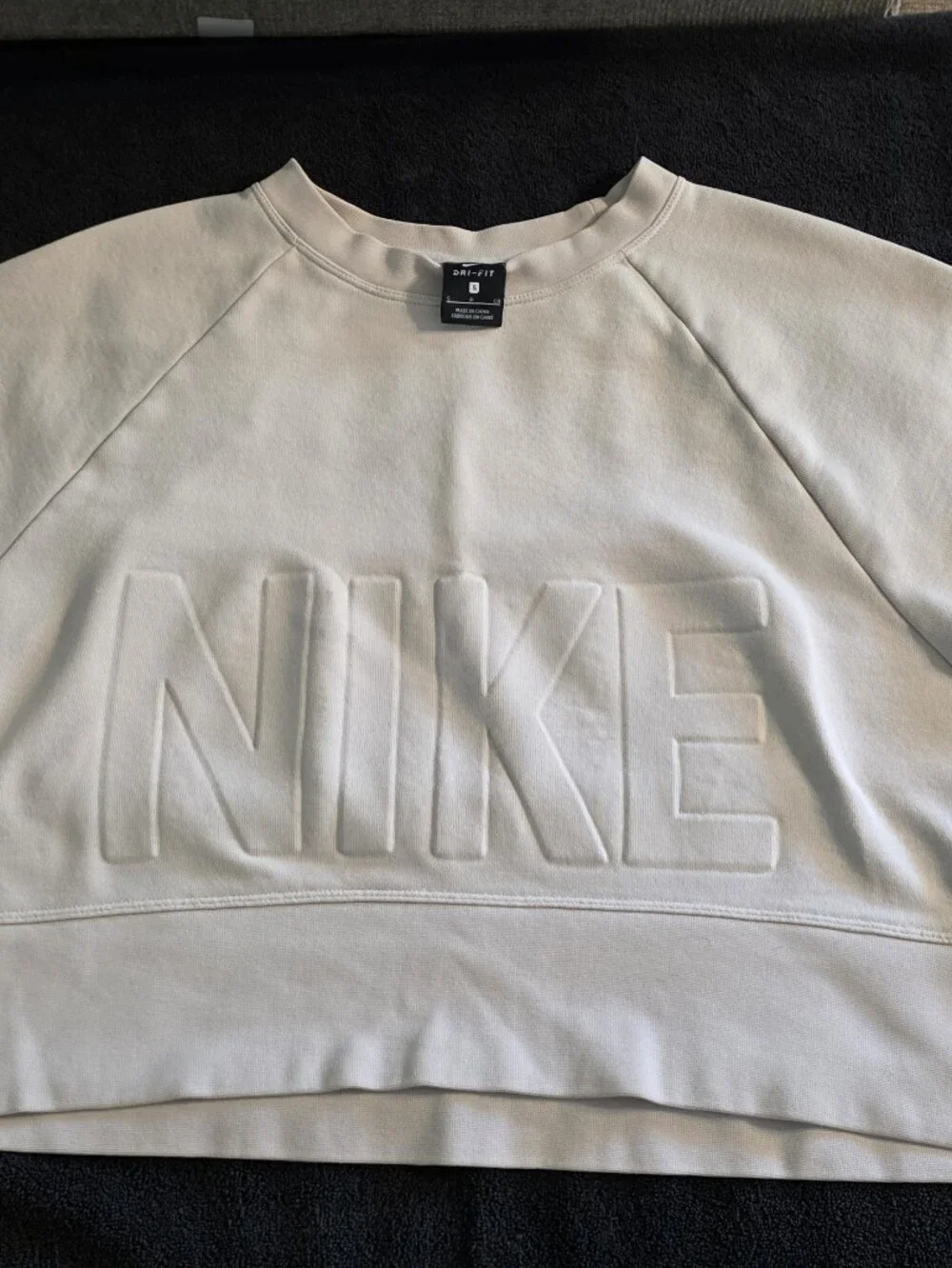 Nike Cream Embossed Logo Cropped Sweatshirt